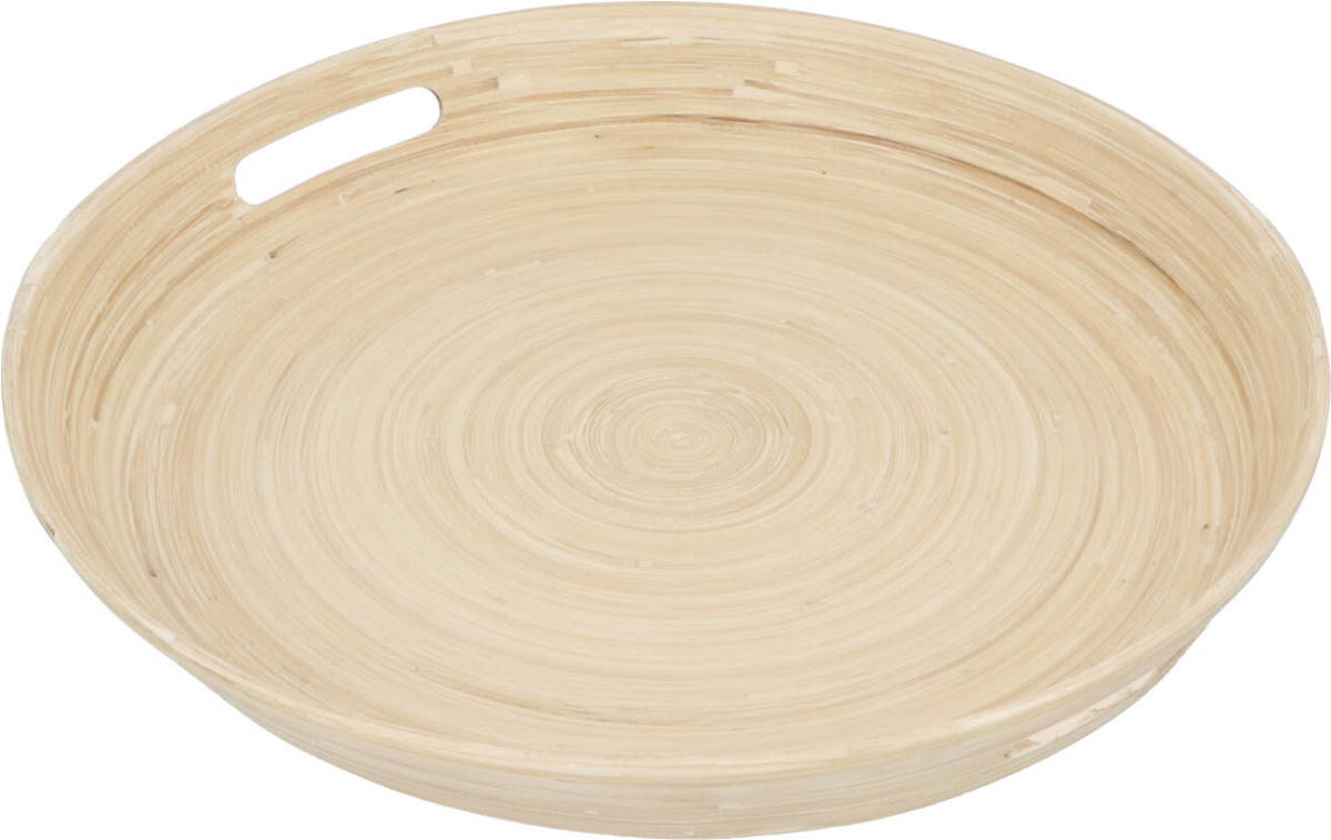 4Goodz Dienblad Rond Van Bamboe Met Handgrepen 42cm - Bruin
