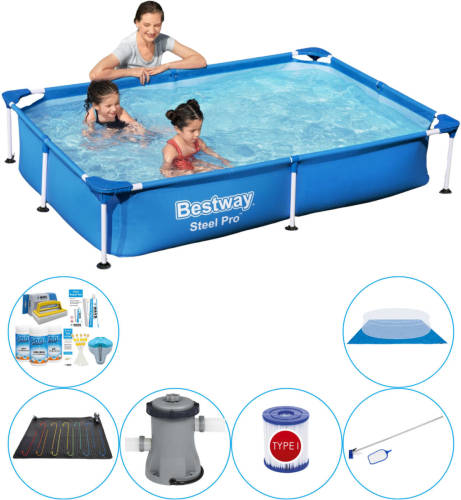 Bestway Steel Pro Rechthoekig 221x150x43 Cm - 7-delig - Zwembad Met Accessoires