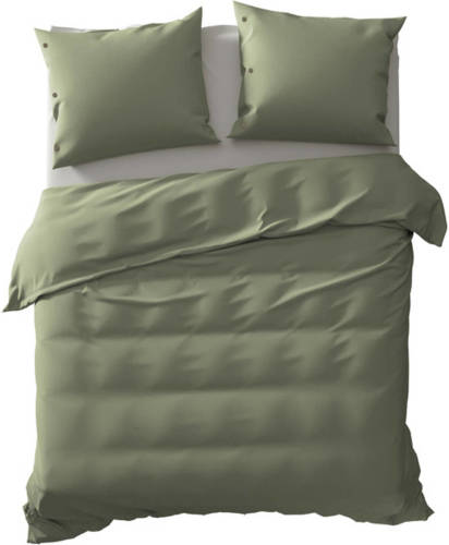 Yellow Geel Dekbedovertrek Percale - Army Groen - 1-persoons 140x200/220 Cm