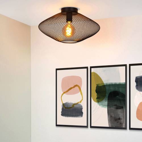 Lucide Mesh Plafonnière-zwart-ø45-1xe27-40w-metaal