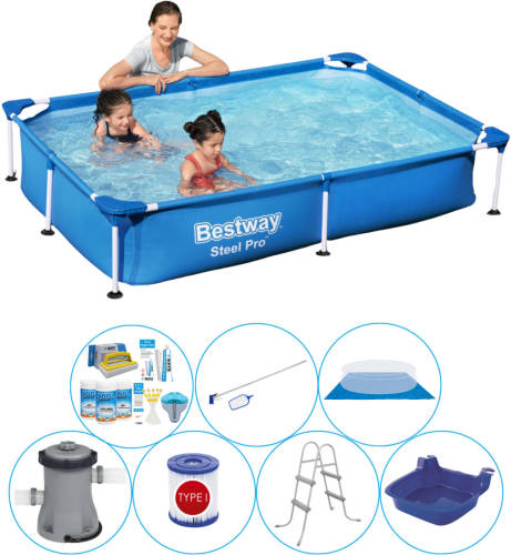 Bestway Steel Pro Rechthoekig 221x150x43 Cm - 8-delig - Zwembad Inclusief Accessoires