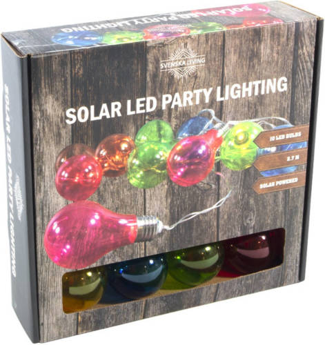 Bellatio Decorations Solar Feestverlichting/tuinverlichting Met 10 Neon Gekleurde Lampjes - Lichtsnoer Voor Buiten
