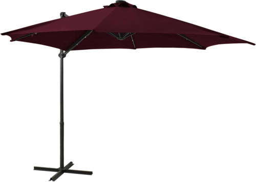 VidaXL Zweefparasol Met Paal En Led-verlichting 300 Cm Bordeauxrood