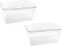 Forte Plastics 3x Opslagbakken/organizers Met Deksel 60 Liter 63 X 46 X 32 Transparant/wit - Opbergbox