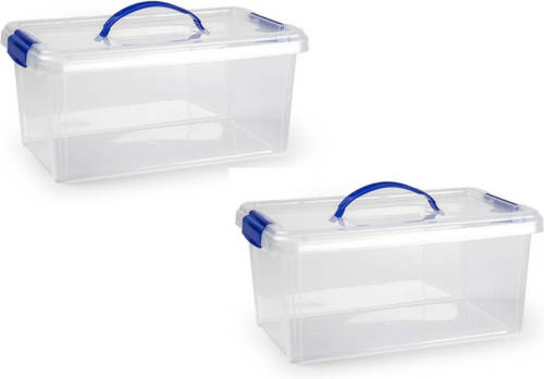 Forte Plastics 2x Stuks Opslagbak/organizer Met Deksel 10 Liter Transparant - Opbergbox