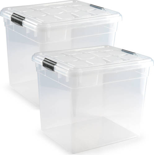 Forte Plastics 3x Opslagbakken/organizers Met Deksel 35 Liter Transparant - Opbergbox