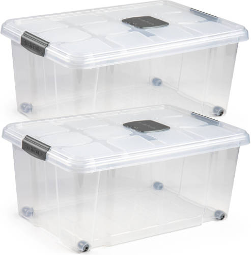 Forte Plastics 3x Opslagbakken/organizers Met Deksel 36 Liter 59 Cm Transparant - Opbergbox
