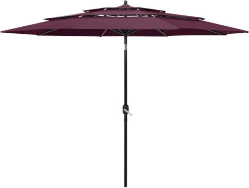 VidaXL Parasol 3-laags Met Aluminium Paal 3 M Bordeauxrood