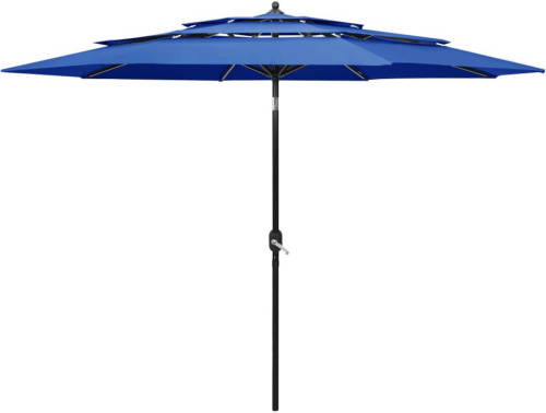 VidaXL Parasol 3-laags Met Aluminium Paal 3 M Azuurblauw