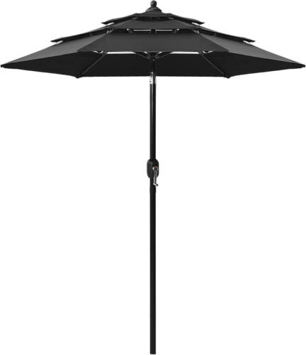 VidaXL Parasol 3-laags Met Aluminium Paal 2 M Zwart