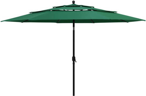 VidaXL Parasol 3-laags Met Aluminium Paal 3,5 M Groen