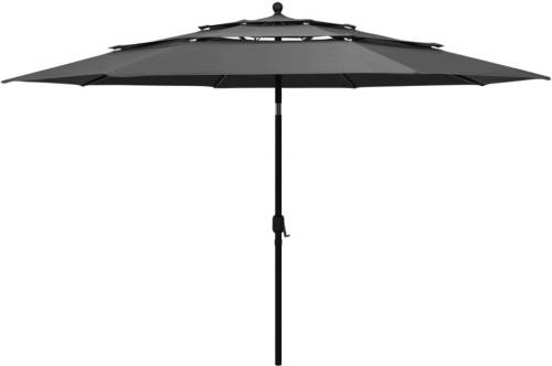 VidaXL Parasol 3-laags Met Aluminium Paal 3,5 M Antracietkleurig