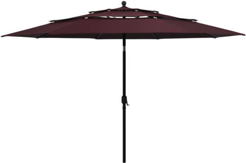 VidaXL Parasol 3-laags Met Aluminium Paal 3,5 M Bordeauxrood