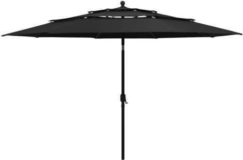 VidaXL Parasol 3-laags Met Aluminium Paal 3,5 M Zwart