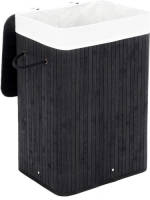 Parya Home - Bamboe Wasmand Met Deksel, Katoenen Zak En Handvaten - 72l - Zwart