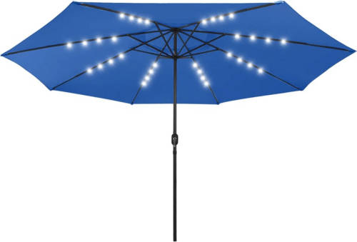 VidaXL Parasol Met Led-verlichting En Metalen Paal 400 Cm Azuurblauw