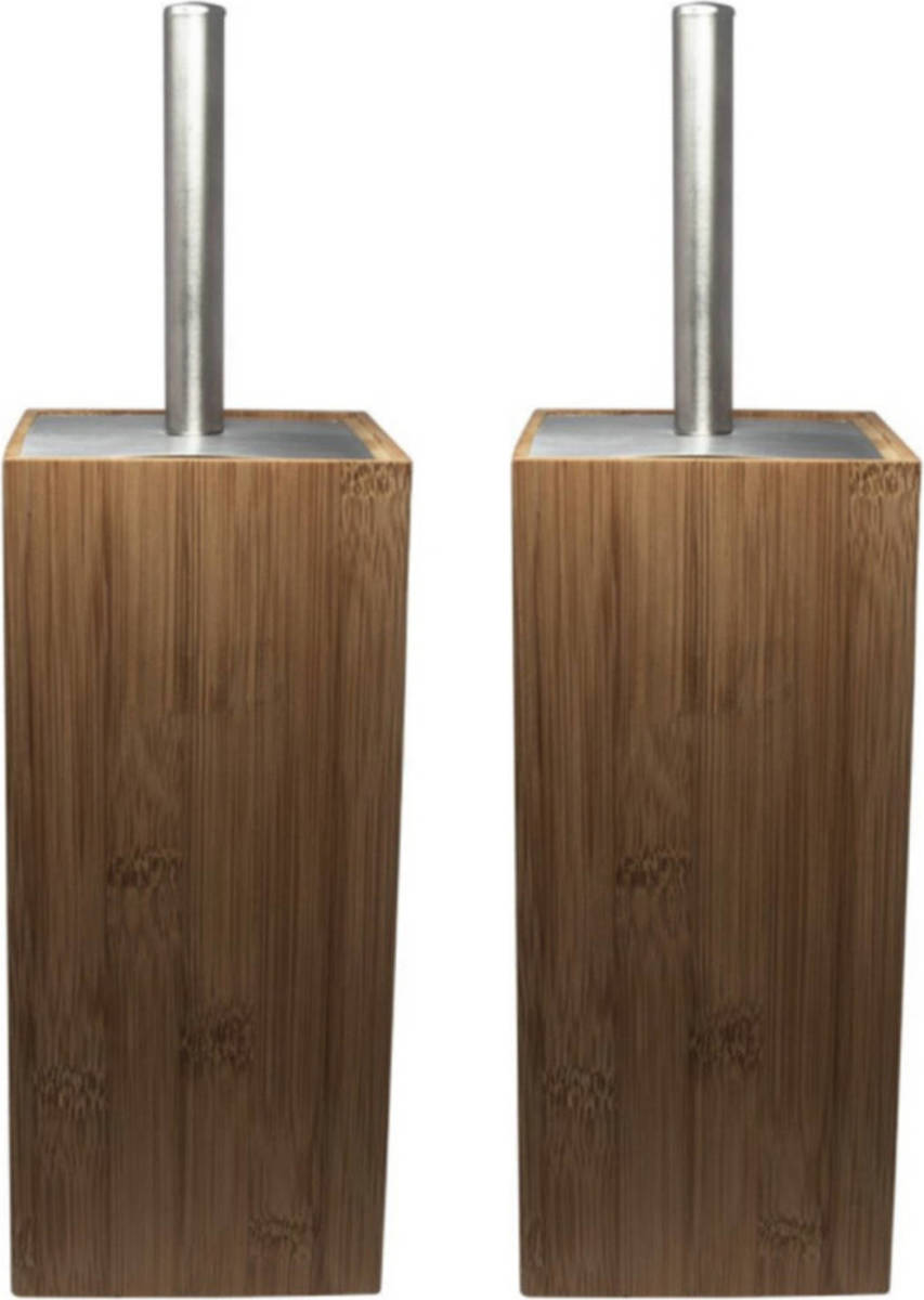 Bellatio Design 2x Toiletborstels Met Bruine Houder Van Bamboe 34 Cm - Toiletborstels