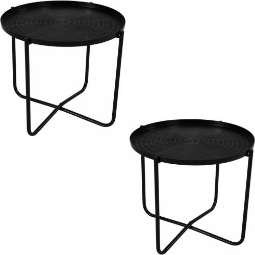 Lesli Living 2x Stuks Ronde Bijzettafels/plantenstandaarden Zwart 35 Cm - Bijzettafels