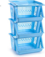 Forte Plastics 3x Blauwe Opberg Kratten/kasten/organizers 3 Vakken 62 X 32 Cm - Opbergmanden