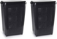 Forte Plastics 2x Stuks Grote Wasmand Met Deksel Van 50 Liter In Het Donkergrijs - Wasmanden