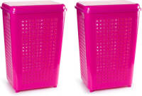 Forte Plastics 2x Stuks Grote Wasmand Met Deksel Van 50 Liter In Het Fuchsia Roze - Wasmanden