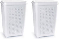 Forte Plastics 2x Stuks Grote Wasmand Met Deksel Van 50 Liter In Het Wit - Wasmanden