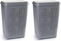 Forte Plastics 2x Stuks Grote Wasmand Met Deksel Van 50 Liter In Het Grijs - Wasmanden