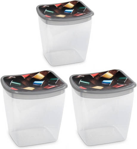 Hega Hogar 3x Koffiecups Bewaarbakjes 1,1 Liter Transparant/grijs Plastic - Vershoudbakjes