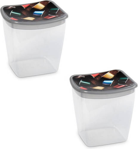 Hega Hogar 2x Koffiecups Bewaarbakjes 1,1 Liter Transparant/grijs Plastic - Vershoudbakjes