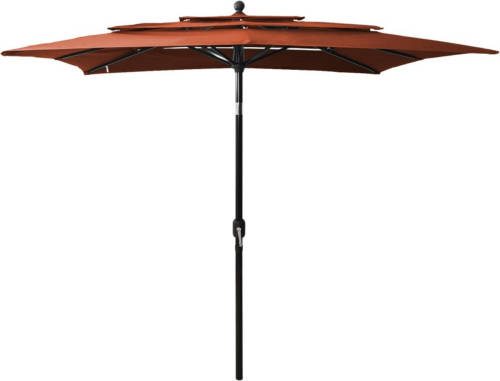 VidaXL Parasol 3-laags Met Aluminium Paal 2,5x2,5 M Terracottakleurig