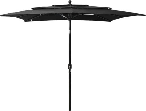 VidaXL Parasol 3-laags Met Aluminium Paal 2,5x2,5 M Zwart