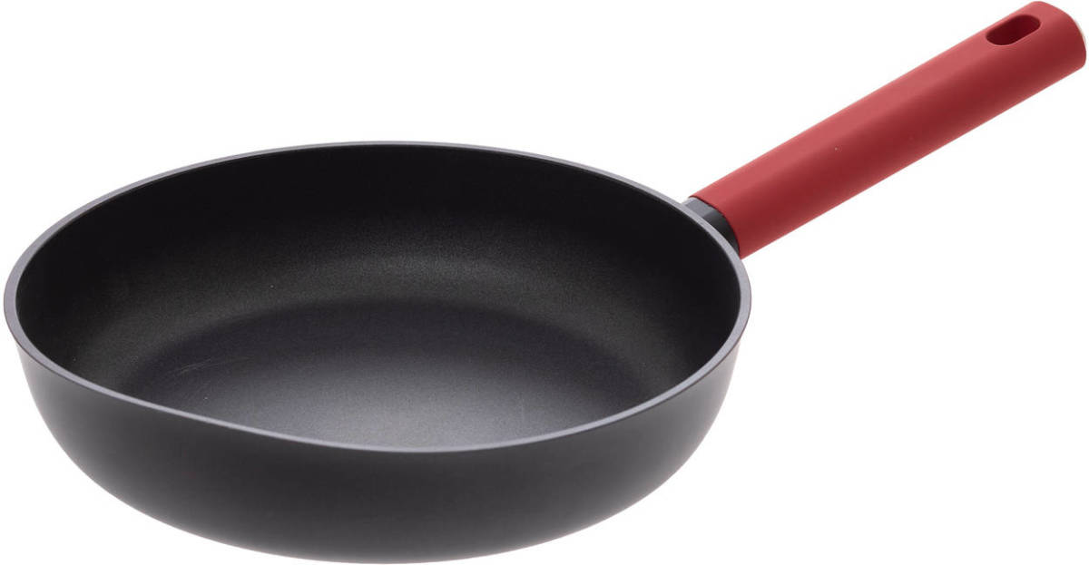 4Goodz Aluminium Koekenpan Met Siliconen Handvat 24 Cm - Zwart/rood