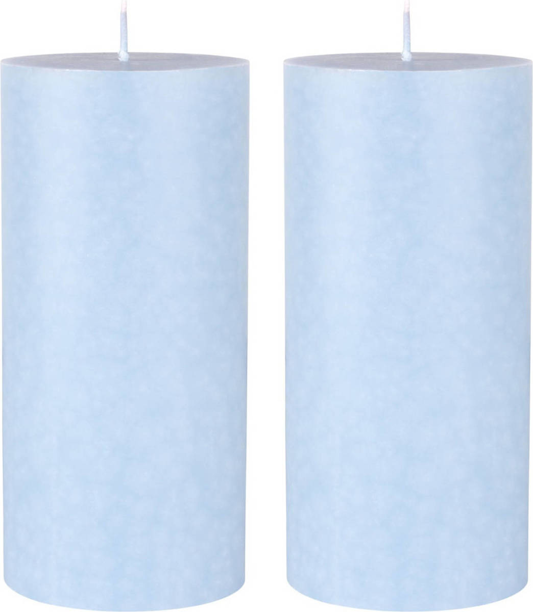 Duni 2x Stuks Lichtblauwe Cilinderkaarsen/ Stompkaarsen 15 X 7 Cm 50 Branduren - Lichtblauw - Stompkaarsen