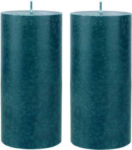 Duni 2x Stuks Petrol Blauwe Cilinderkaarsen/ Stompkaarsen 15 X 7 Cm 50 Branduren - Petrol Blauw - Stompkaarsen