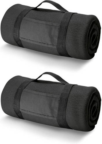 Bellatio Design 3x Fleece Dekens/plaids Zwart Met Afneembaar Handvat 150 X 120 Cm - Plaids