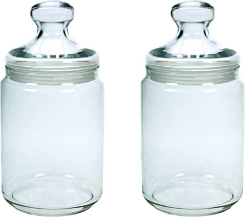 Luminarc Set Van 2x Stuks Voorraadpotten/bewaarpotten 1000 Ml Glas Met Glazen Deksel - Voorraadpot