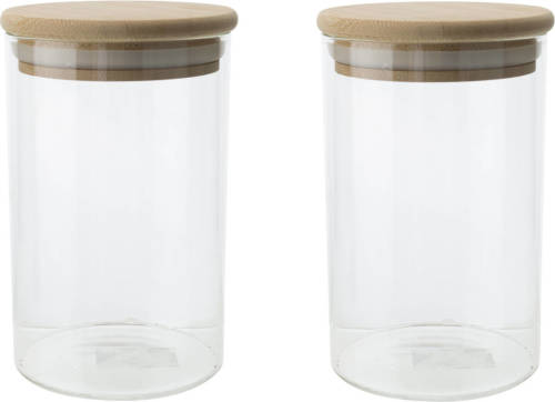 Cosy and Trendy Set Van 2x Stuks Voorraadpotten/bewaarpotten 500 Ml Glas Met Houten Deksel - Voorraadpot