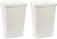 Forte Plastics 2x Stuks Grote Rotan Wasmand Met Deksel Van 60 Liter In Het Wit - Wasmanden