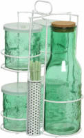Decoris Groene Karaf/sapkan/schenkkan 1 Liter Met 4 Mason Jars En Rietjes - Schenkkannen