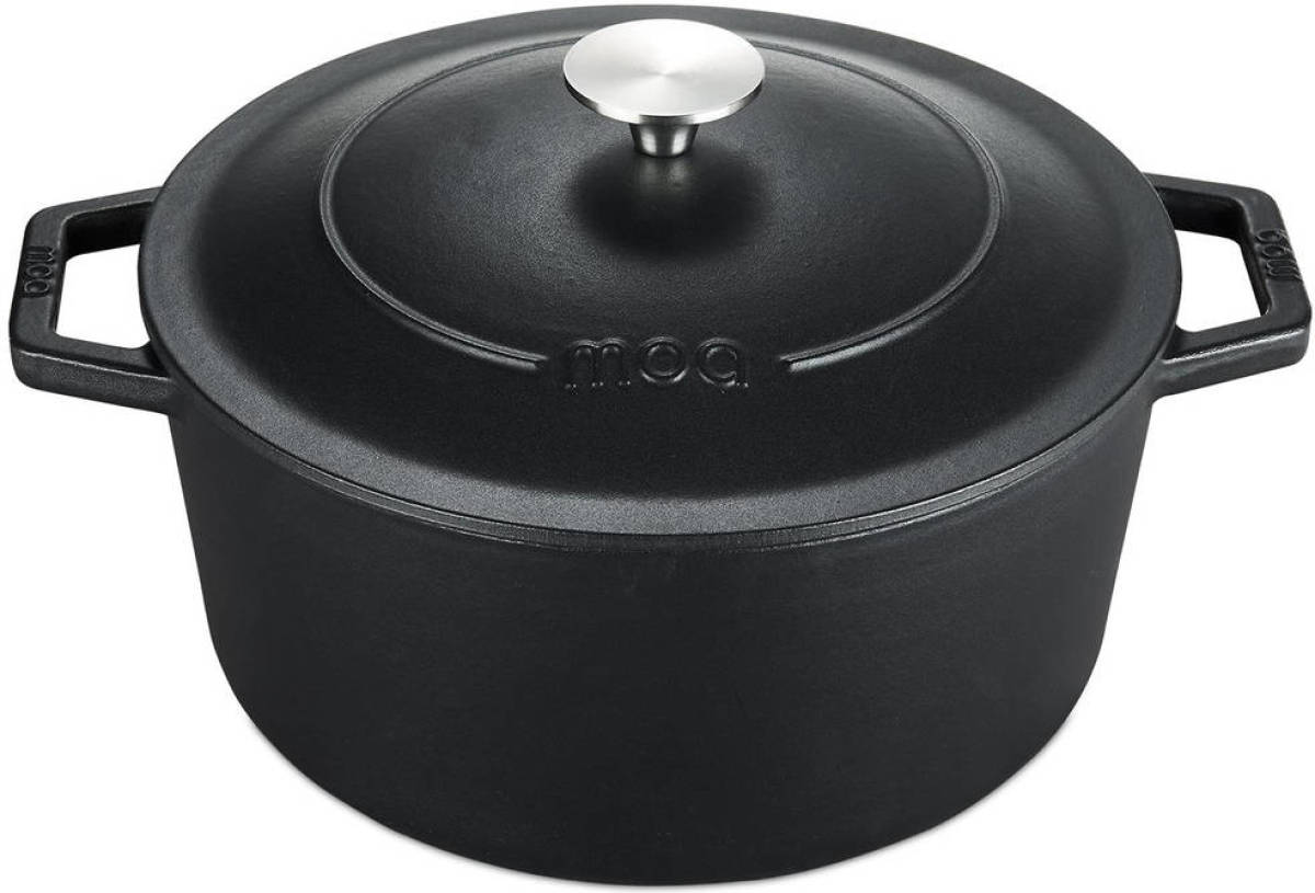 MOA Gietijzeren Braadpan 26 Cm - Rond - Met Deksel - Ook Voor Inductie - Zwart - C26b