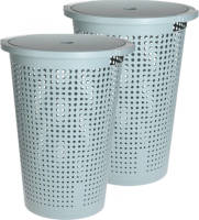 Bellatio Design 2x Stuks Kunststof Wasmand Met Deksel Rond Mintgroen 35 Liter