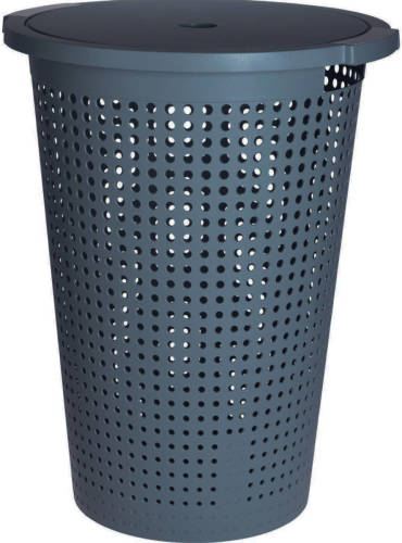 Bellatio Design Kunststof Wasmand Met Deksel Rond Blauw 35 Liter - Wasmanden