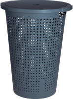 Bellatio Design Kunststof Wasmand Met Deksel Rond Blauw 35 Liter - Wasmanden