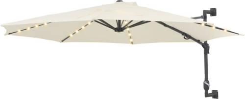 VidaXL Wandparasol Met Led's En Metalen Paal 300 Cm Zandkleurig