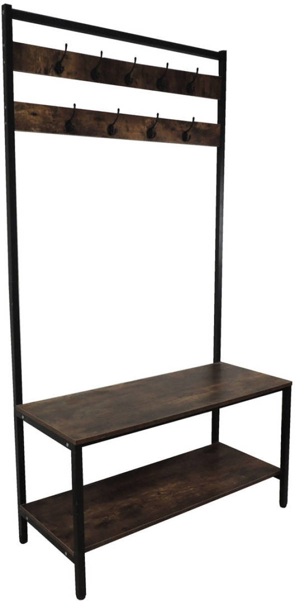 4Goodz 4livingz Retro Stevige Industriële Kapstok 42x100x183 Cm - Zwart/bruin