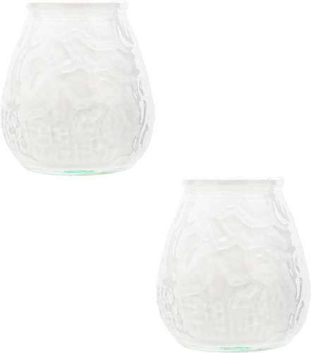 Cosy and Trendy 2x Witte Tafelkaarsen In Glazen Houders 7 Cm Brandduur 17 Uur - Waxinelichtjes