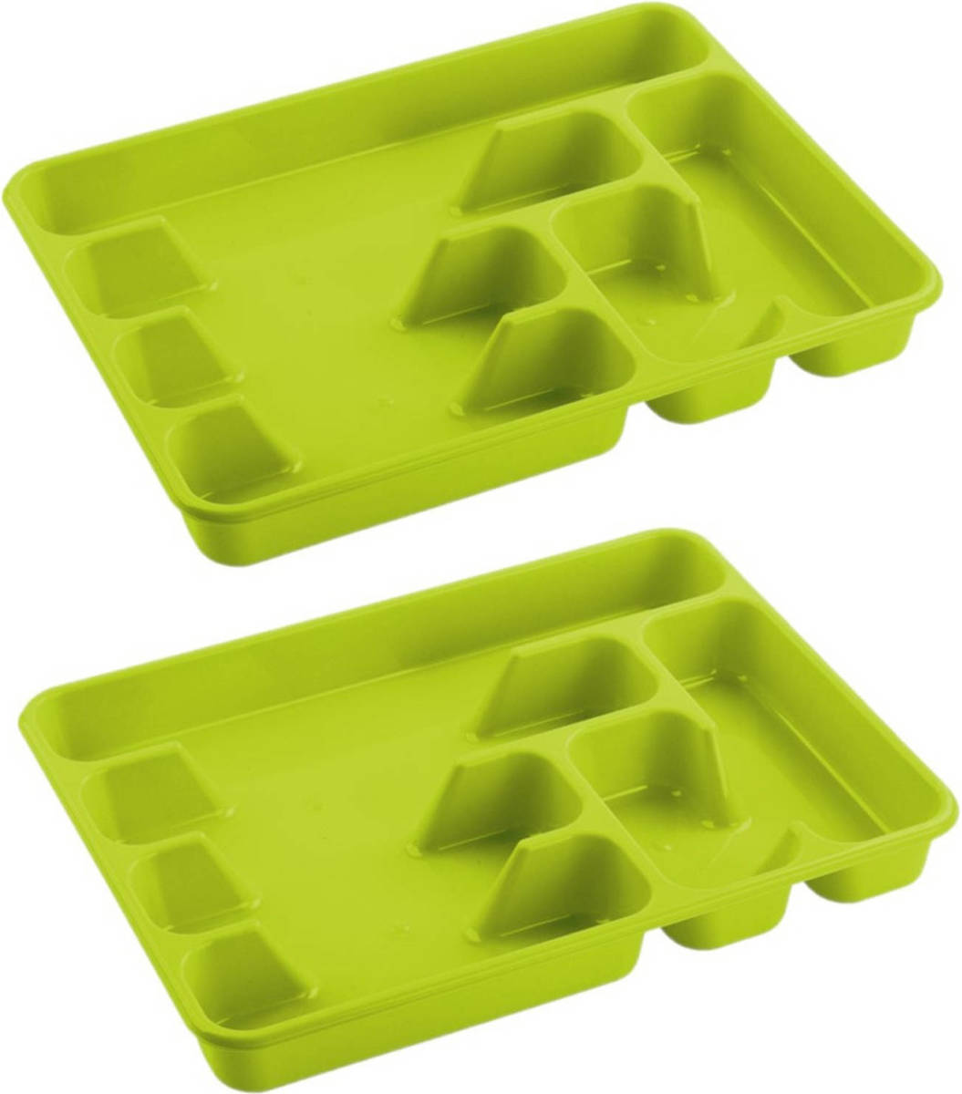 Hega Hogar 2x Stuks Bestekbakken/bestekhouders 6-vaks Lime Groen 40 X 30 X 5 Cm - Bestekbakken