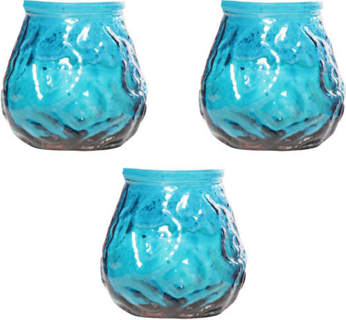 Cosy and Trendy 4x Blauwe Tafelkaarsen In Glazen Houders 7 Cm Brandduur 17 Uur - Waxinelichtjes