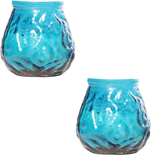 Cosy and Trendy 2x Blauwe Tafelkaarsen In Glazen Houders 7 Cm Brandduur 17 Uur - Waxinelichtjes