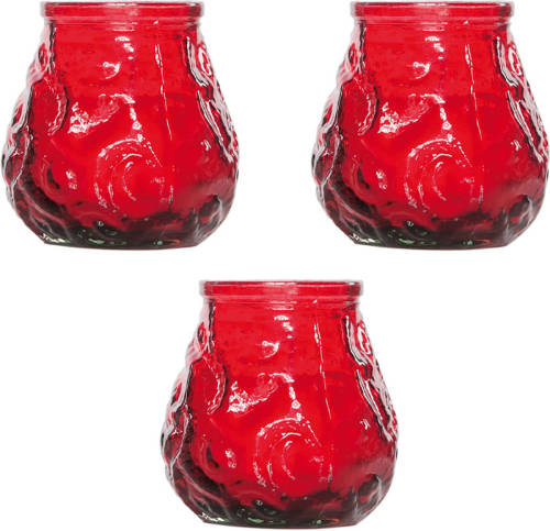 Cosy and Trendy 4x Rode Tafelkaarsen In Glazen Houders 7 Cm Brandduur 17 Uur - Waxinelichtjes